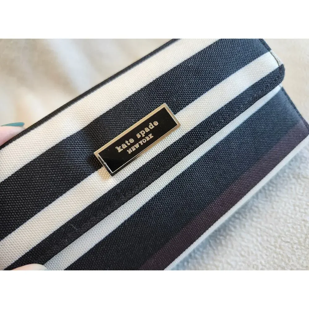 Vintage Kate Spade Wallet Zip Around Stripped Classic Black White Brown